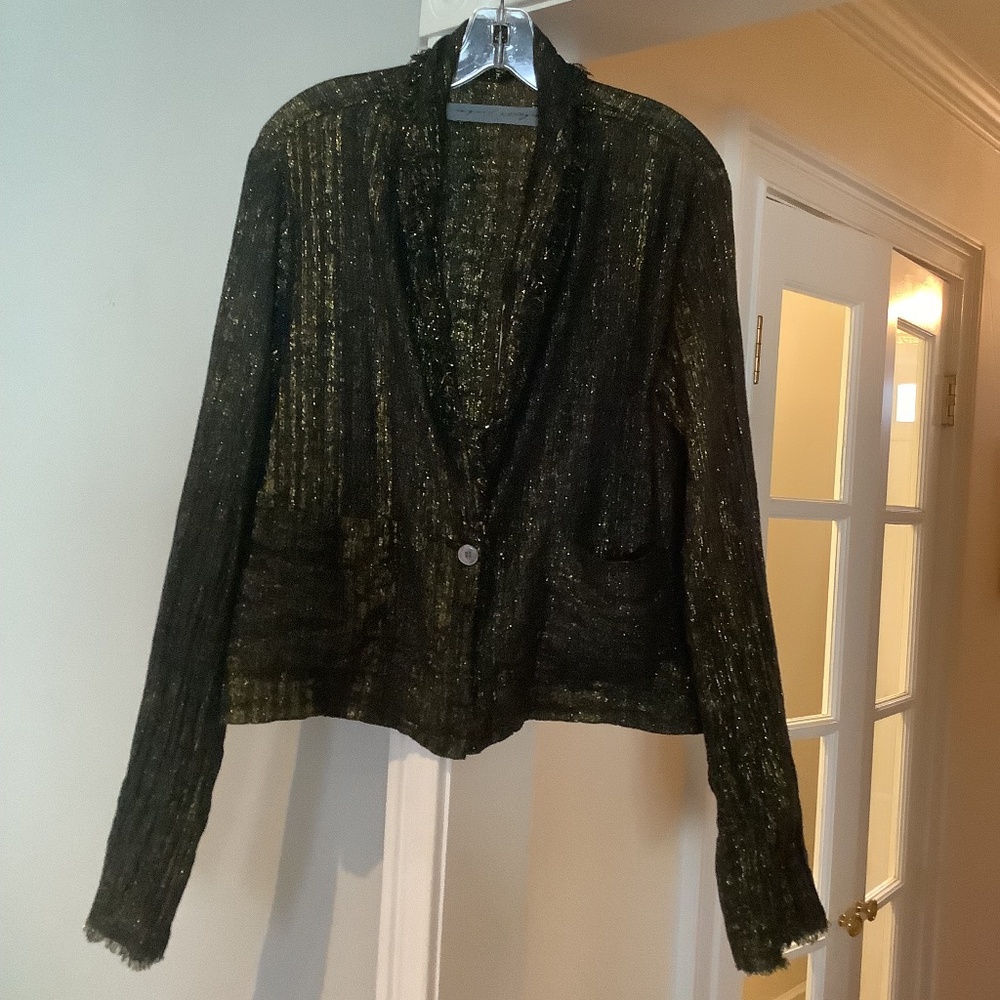 Raquel Allegra Cropped Blazer (Black w/Gold threading)